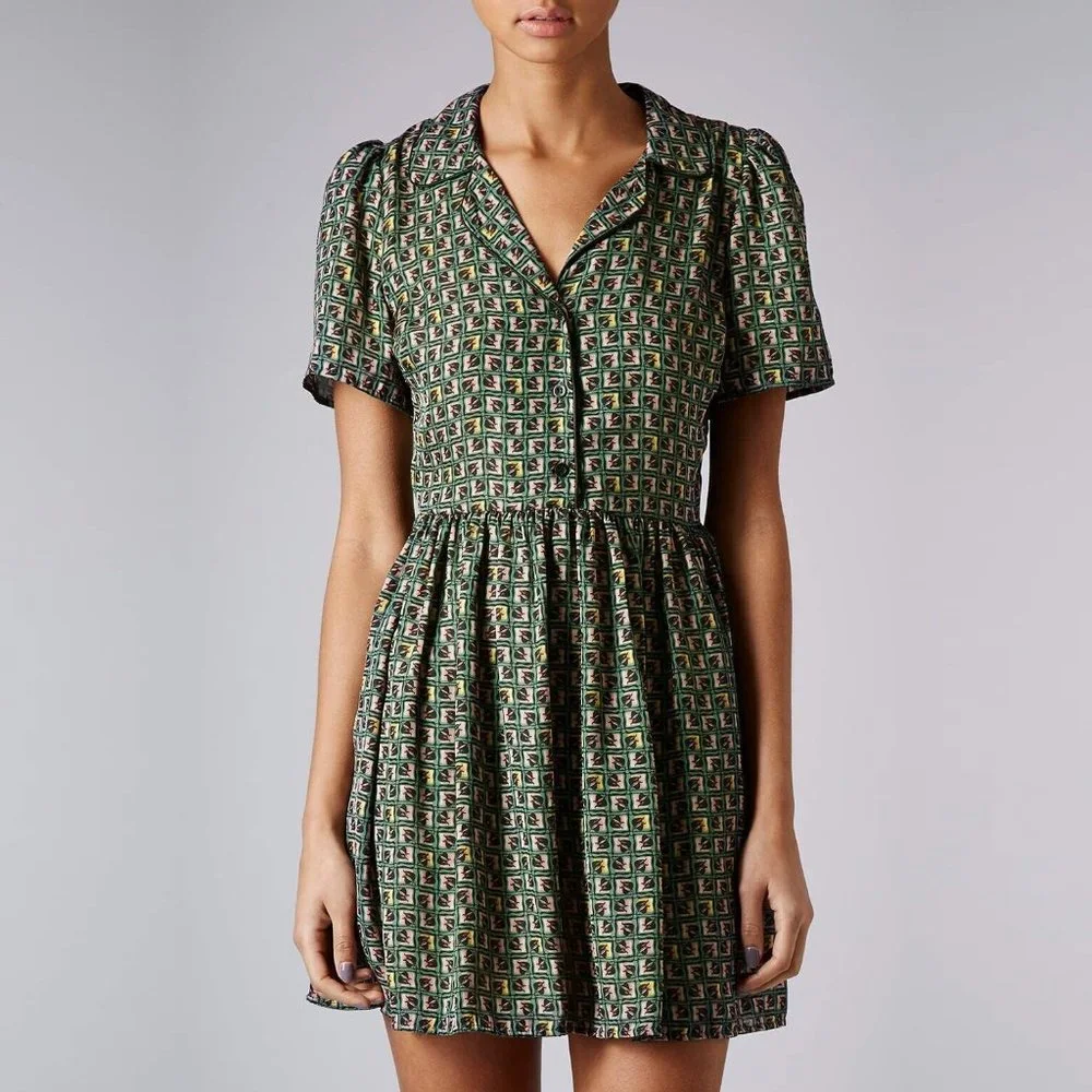 Topshop Silky Piped Tile Shirt Day Dress ASO Clara Oswald